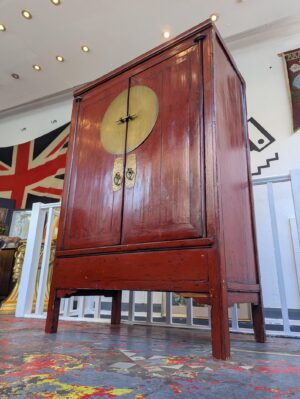 19th Century Red Lacquered Chinese Wedding Cabinet/Cupboard.