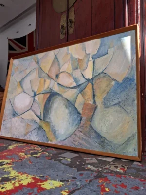1960's Framed Modernist Oil On Board Painting.