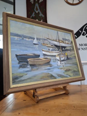 Mid 20th Century Impressionist Harbour Scene Oil Painting.