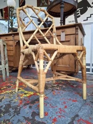 Vintage Mid 20th Century Chippendale/Regency Style Bamboo Occasional Chair.