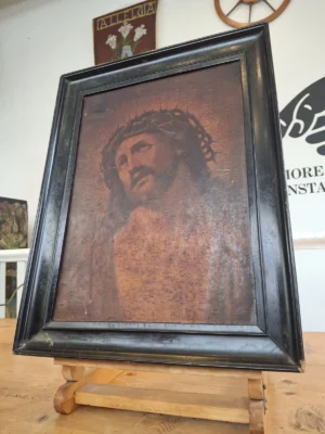 Early 20th Century Framed Gothic Print: Jesus & Crown Of Thorns.