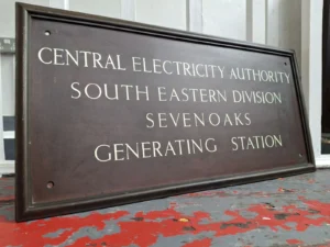 Early 20th Century Verdigris Brass Power Station Signage.