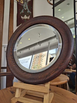 1930's Oak Framed Bevelled Edge Wall/Vanity Mirror.